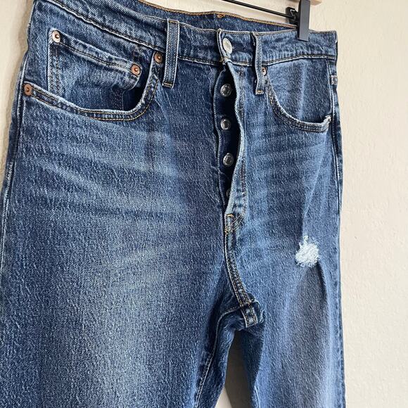 Levi’s 501 S Denim Jeans Skinny Button Fly Dark Wash - Size W30 - Picture 3 of 6